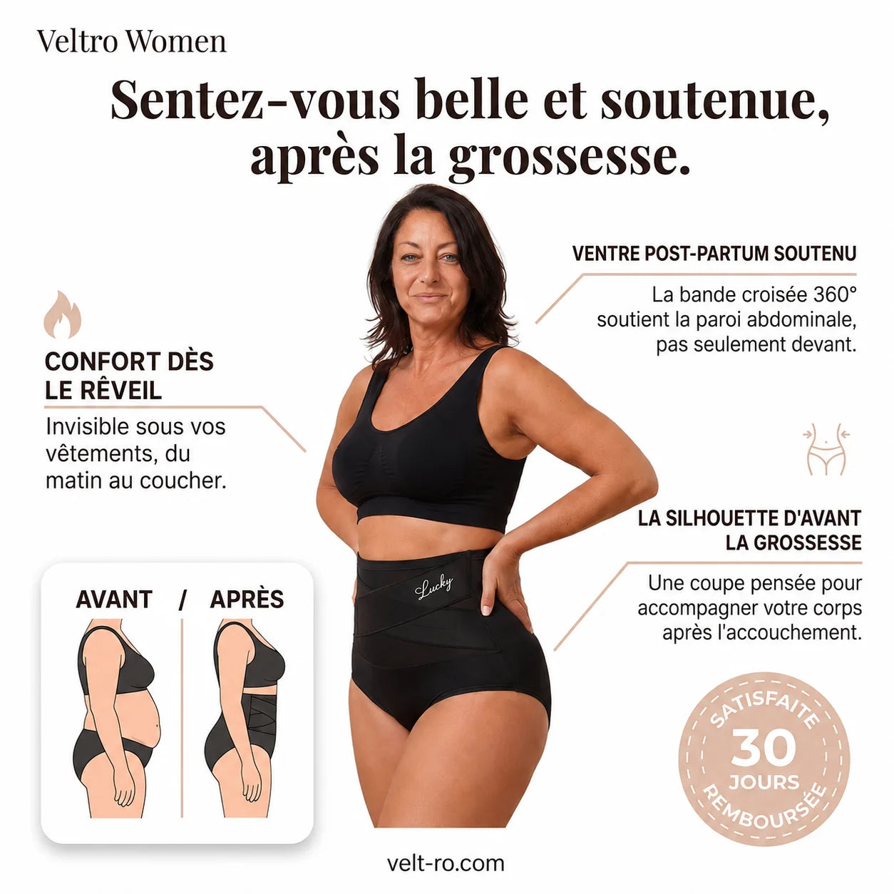 Culotte gainante post-partum à bande croisée 360°