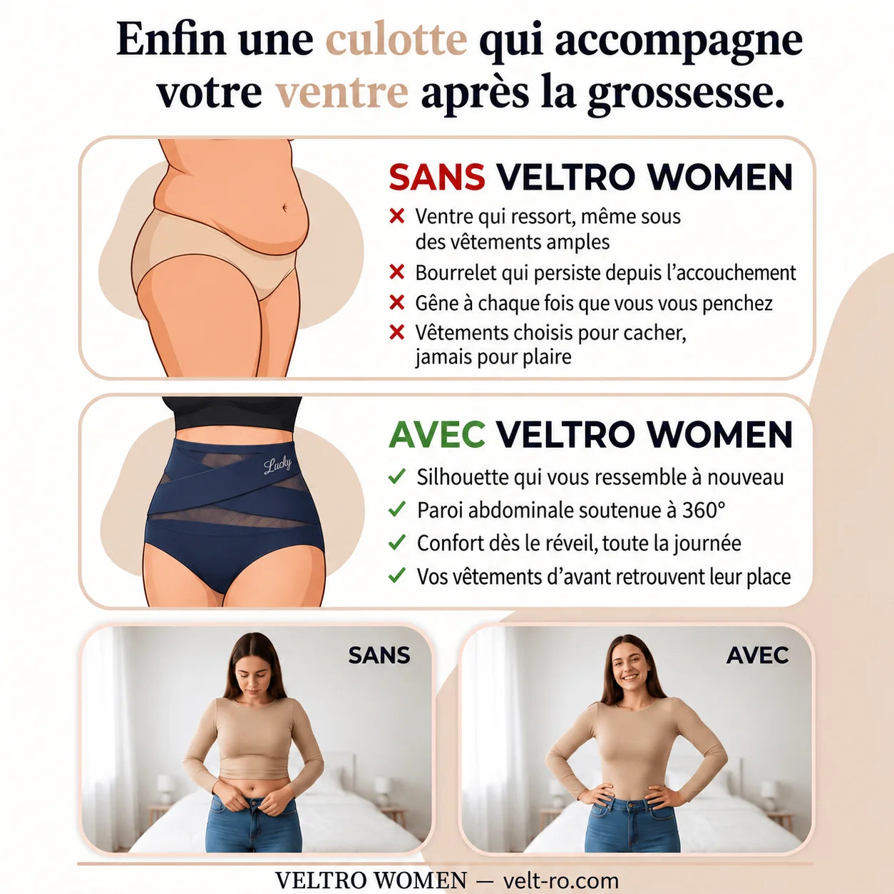 Culotte gainante post-partum à bande croisée 360°