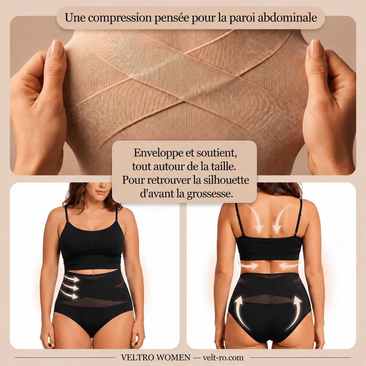 Culotte gainante post-partum à bande croisée 360°