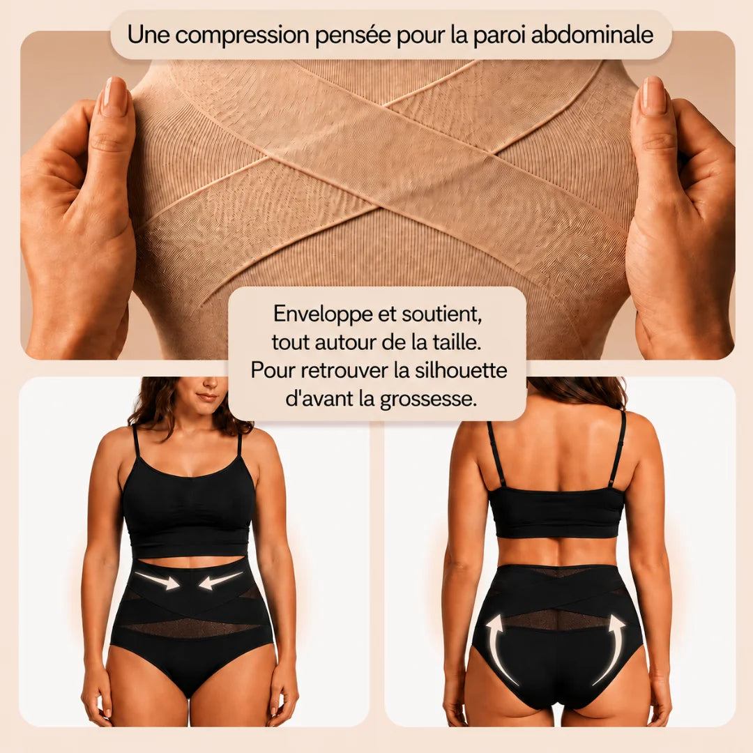 Culotte gainante post-partum à bande croisée 360°