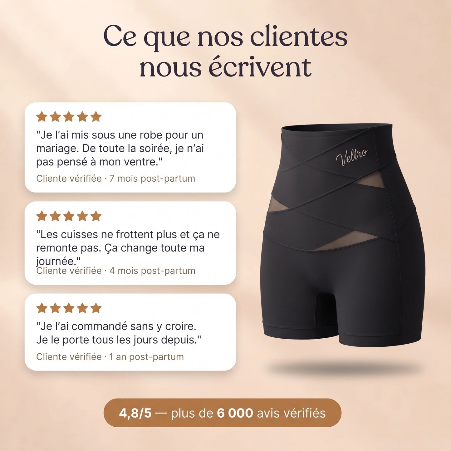 Short gainant post-partum à bande croisée 360°